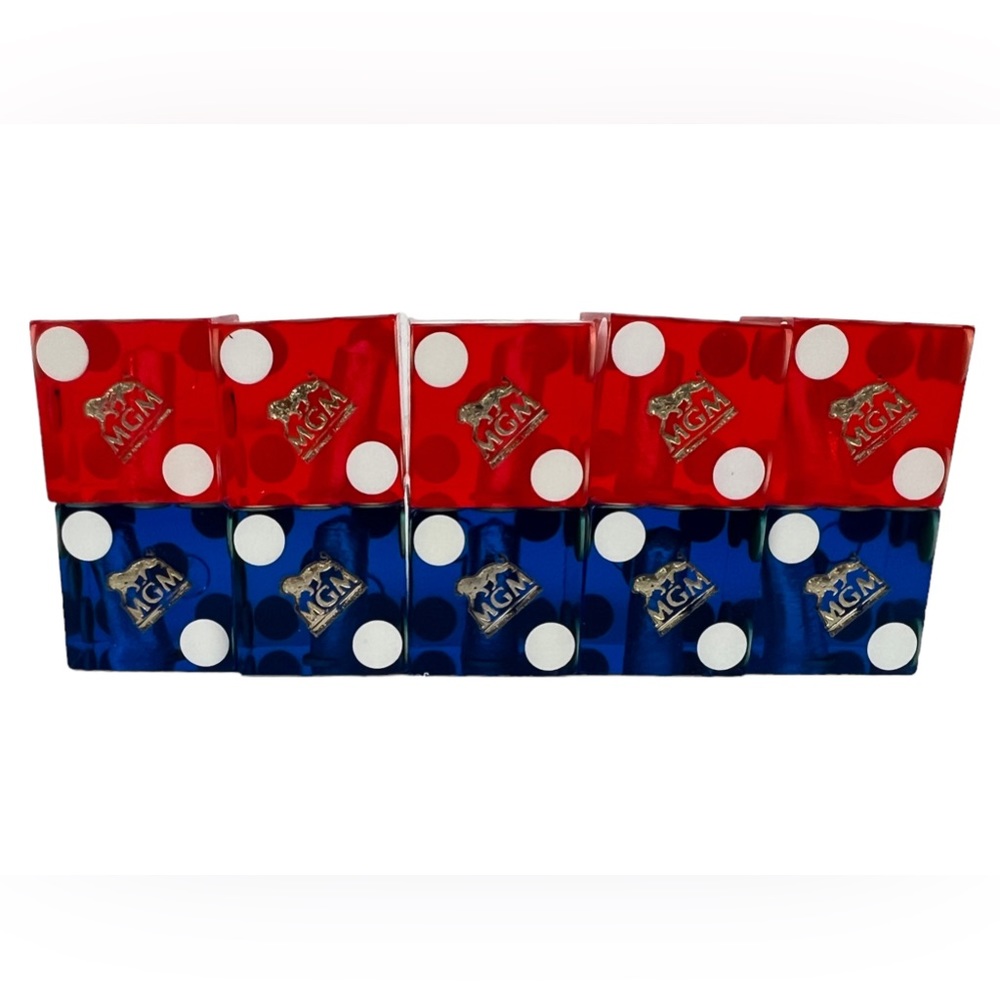 MGM Casino Dice Lot Of 10 Red Blue Cancelled Drilled Translucent Number Vintage